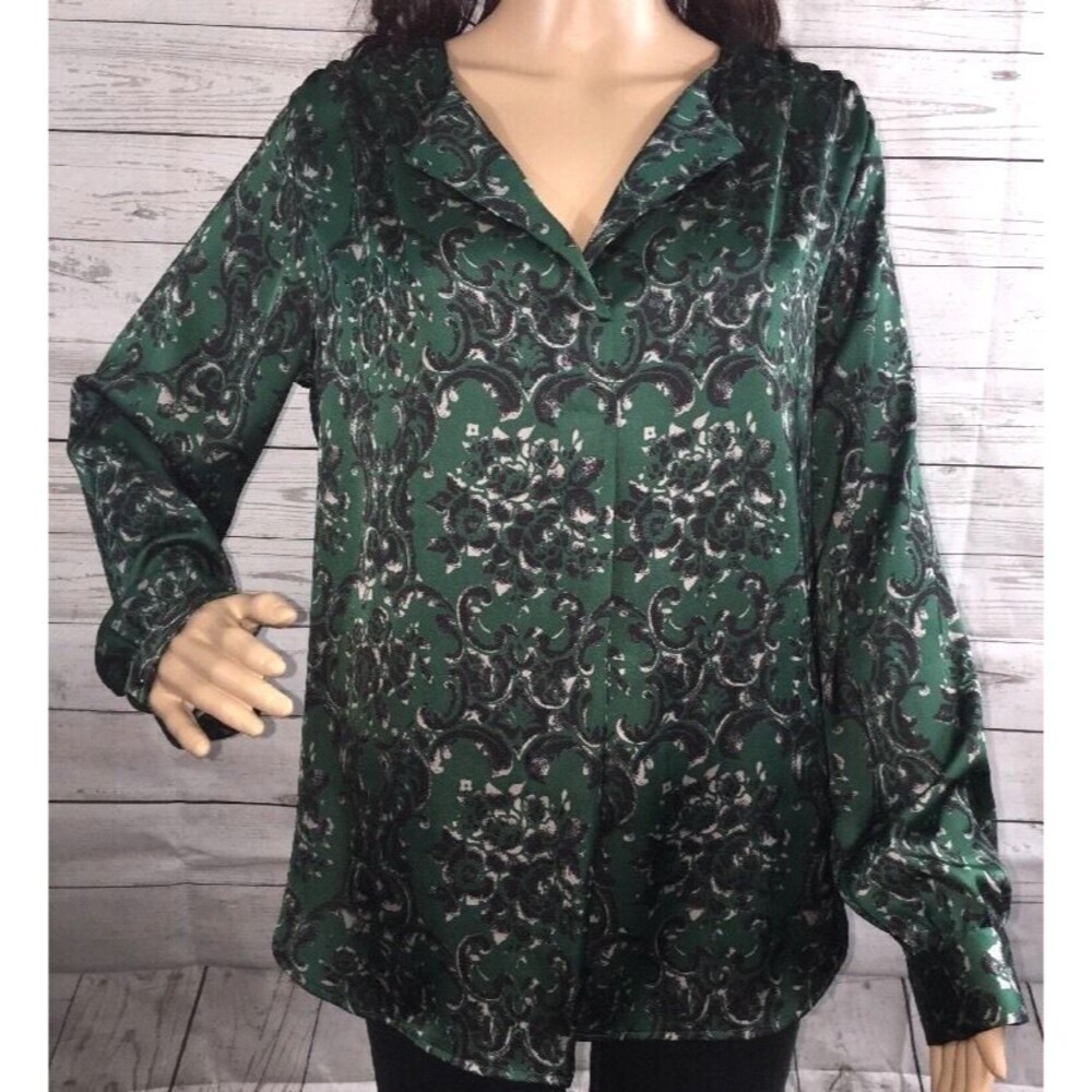 Bellatrix Silky Blouse Dark Teal Green Black Floral